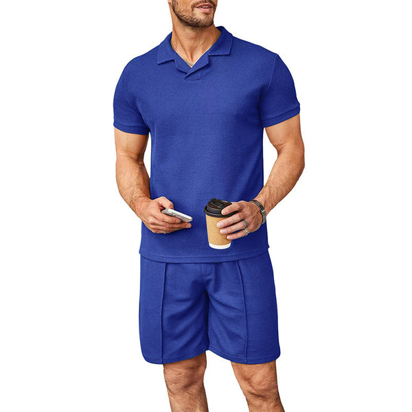 Waffle V-neck Polo Shirt Suit