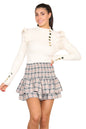 Ribbed Knit Gold Button Detail Jumper With Frill