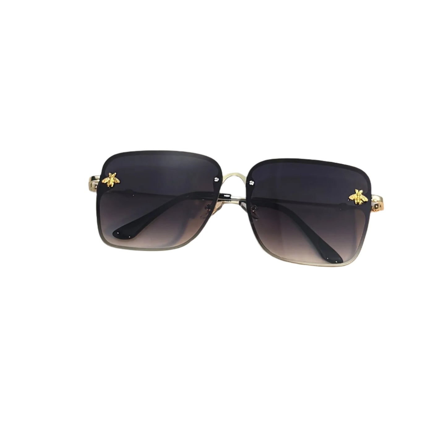 ZXRCYYL Fashion Square Glasses with Bee Detail, Metal Frame, Gradient AC Lens, Unisex Eyewear