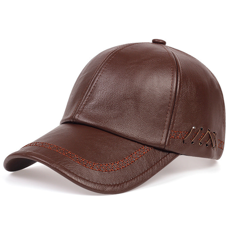 Men's Faux Leather Baseball Cap | Dome Crown Adjustable Hat