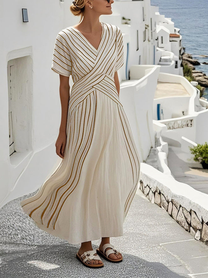 Loose Striped Retro Midi Dress