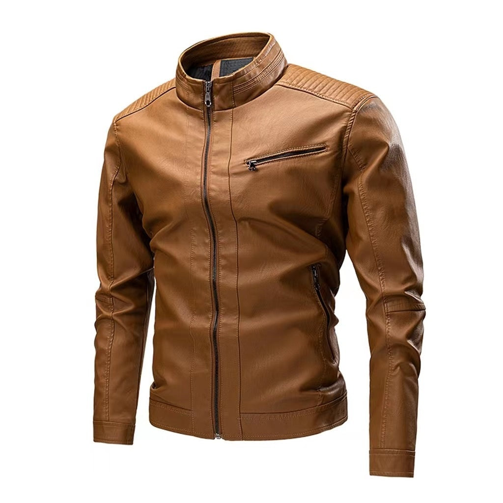 Manteau en cuir pour hommes, style motard décontracté, rétro, à coutures, pour le printemps et l'automne, transfrontalier