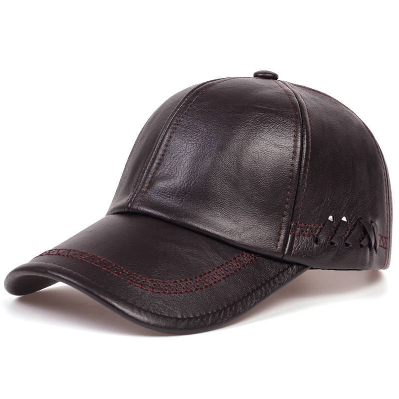 Men's Faux Leather Baseball Cap | Dome Crown Adjustable Hat