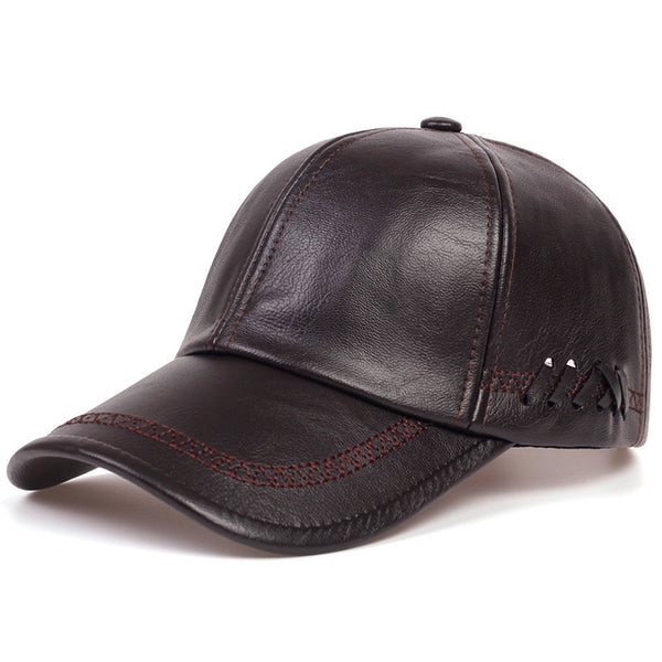 Men's Faux Leather Baseball Cap | Dome Crown Adjustable Hat