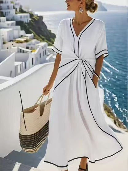 Loose Striped Short-Sleeve Maxi Dress