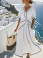 Loose Striped Short-Sleeve Maxi Dress