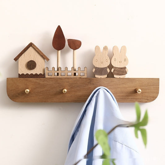 Wall-mounted Behind The Door Key Storage Rack Solid Wood
