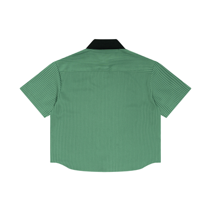 Unisex Striped Boxy Contrast Collar Shirt