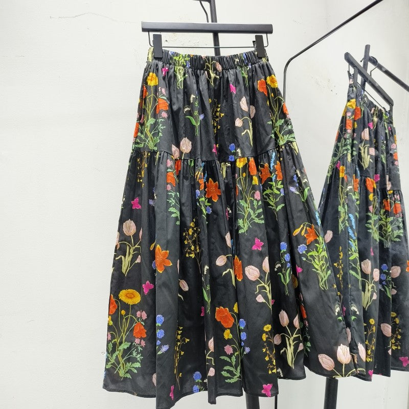 Mid-Length High-Waisted Youthful All-Match A-Line Floral Skirt
