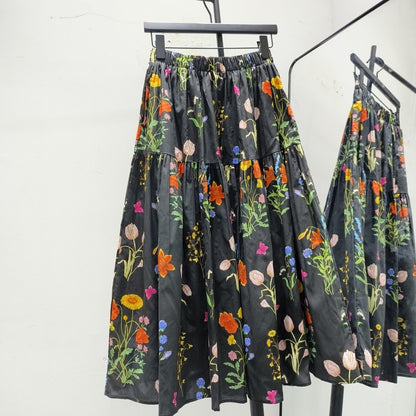 Mid-Length High-Waisted Youthful All-Match A-Line Floral Skirt