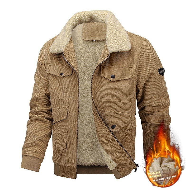 Veste en molleton à revers d'hiver avec poches, manteau en coton épais et chaud, vêtements pour hommes