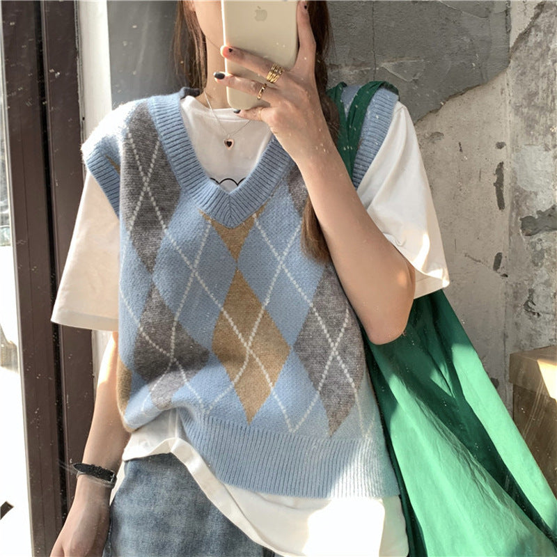 Retro V-neck Loose Stacking Japanese Sweater Top Women - Stuffs & Savers