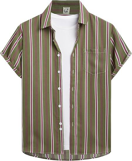 Striped And Solid-color Short-sleeve Shirt-cardigan