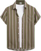 Striped And Solid-color Short-sleeve Shirt-cardigan