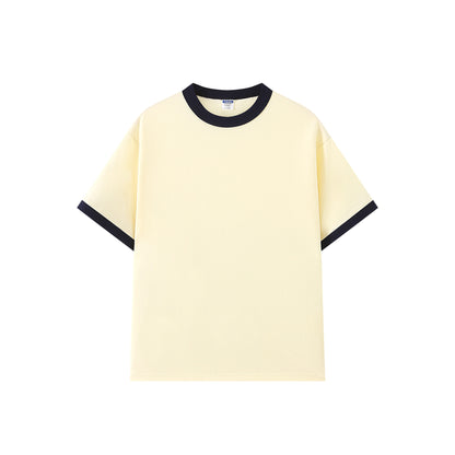 Contrast-color Short-sleeve Crew Neck Spliced Color