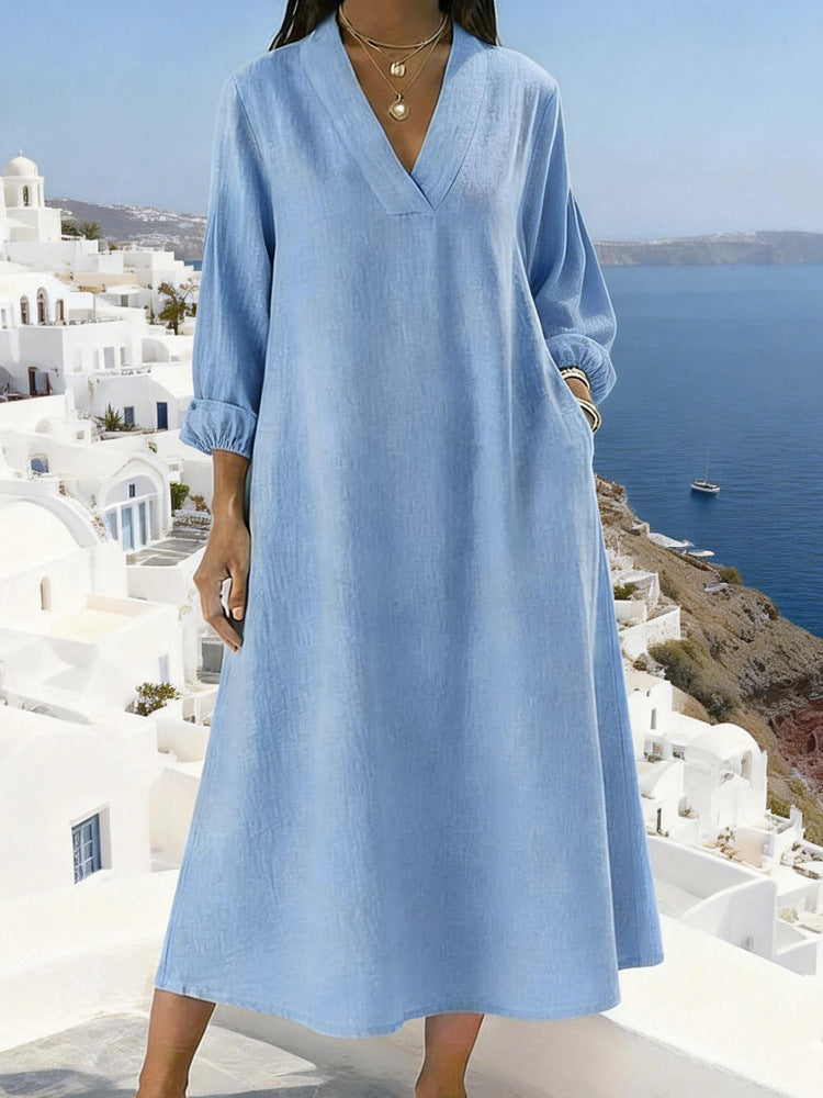 Casual V-Neck Long-Sleeve Dress