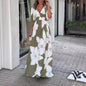 Flower Printed V-neck Batwing-sleeved Dress