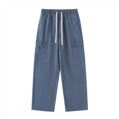Drawstring Waist Straight-Leg Cargo Pants 300GSM