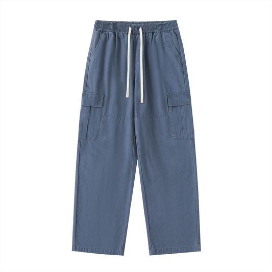 Drawstring Waist Straight-Leg Cargo Pants 300GSM