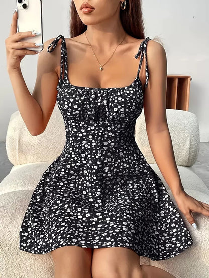 Women's Floral Print A-Line Mini Dress | Backless Mid Waist Summer Dress