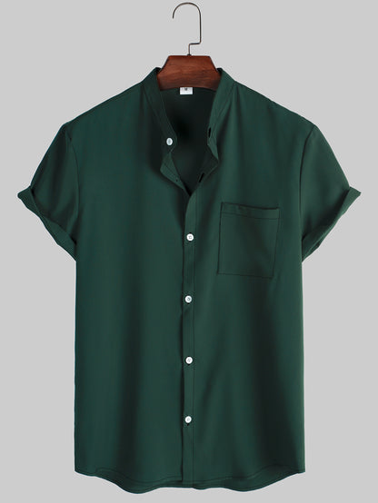 Men's Casual Solid-Colored Shirt With Stand-Up Collar