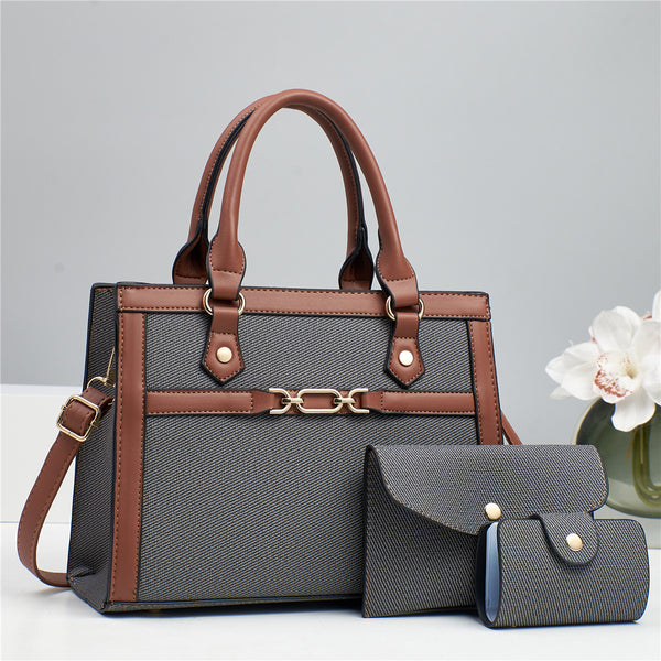 Stitching Contrast Color Fashion Mother-and-Child Bag Three-Piece Set