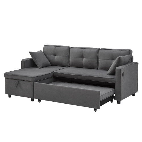 L-Shaped Sofa Bed with Storage & Charging