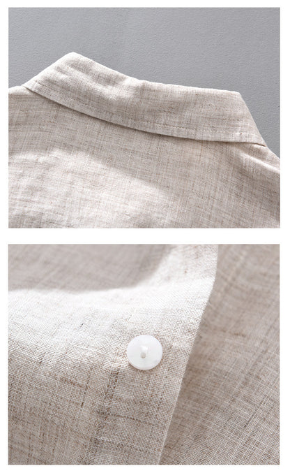 Mens Linen Breathable Shirt Solid Color