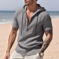 Men's Linen Hooded Henley Shirt - Breathable Short Sleeve