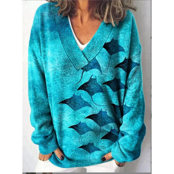 Women's 3D Digital Floral Print Long Sleeve Pullover
