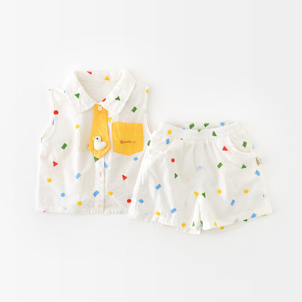 Full Embroidery Geometric Vest Suit