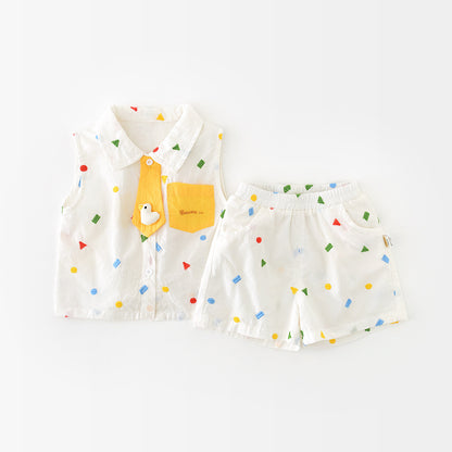 Full Embroidery Geometric Vest Suit