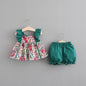 Born Girl Printed Flounced Sleeve Suit Two-piece Set