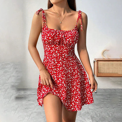 Women's Floral Print A-Line Mini Dress | Backless Mid Waist Summer Dress