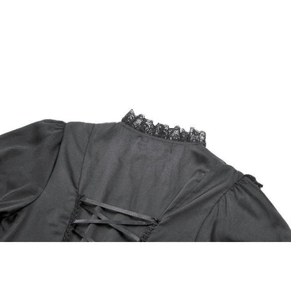 Robe Gothique Noire Dark in Love Belladonna à Manches Bouffantes et Col Montant Lacé