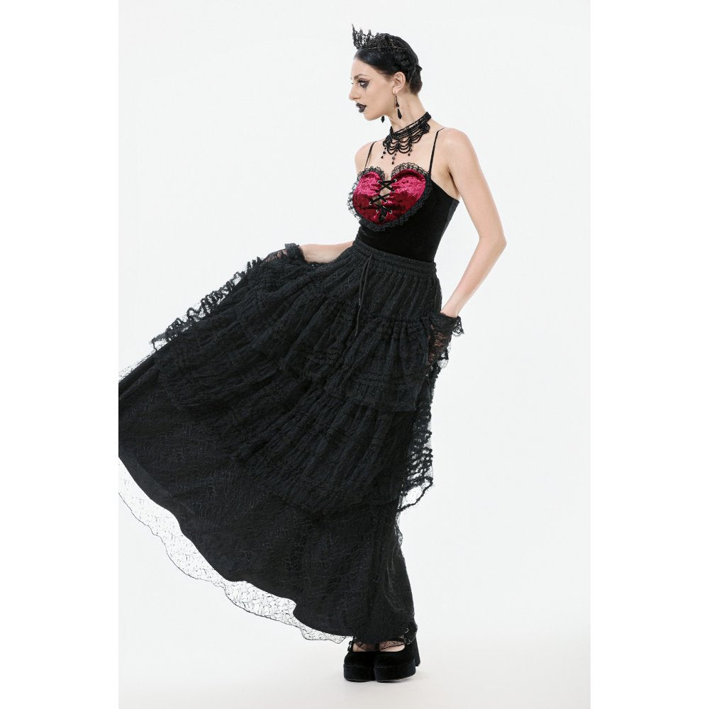 Jupe gothique en velours et dentelle Morticia Dark in Love noire
