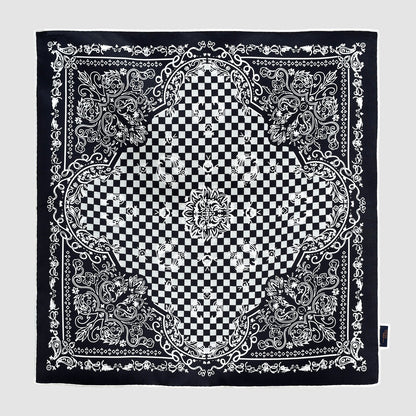 Classic Baroque Check Silk Scarf - 53cm Hand-rolled Men's Square Neckerchief Women's Bandana