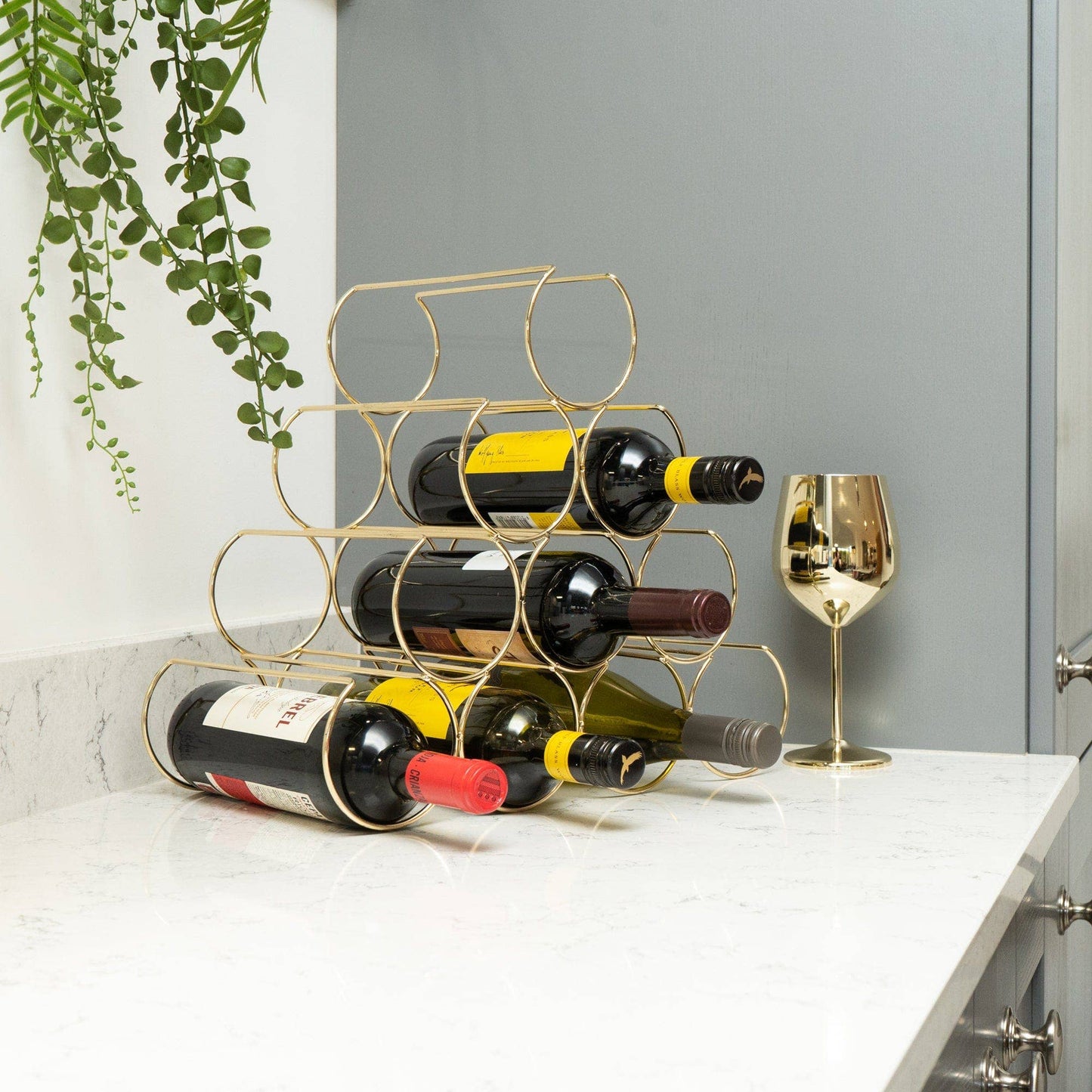 10 Bottle Rounded Wine Rack - Gold
