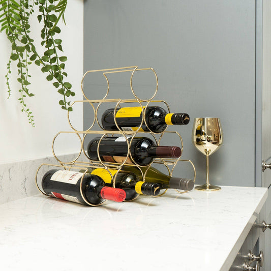 10 Bottle Rounded Wine Rack - Gold