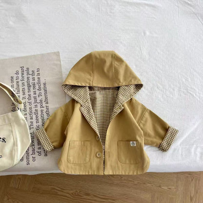 Fashionable Korean-style Hooded Trench Coat For Boys