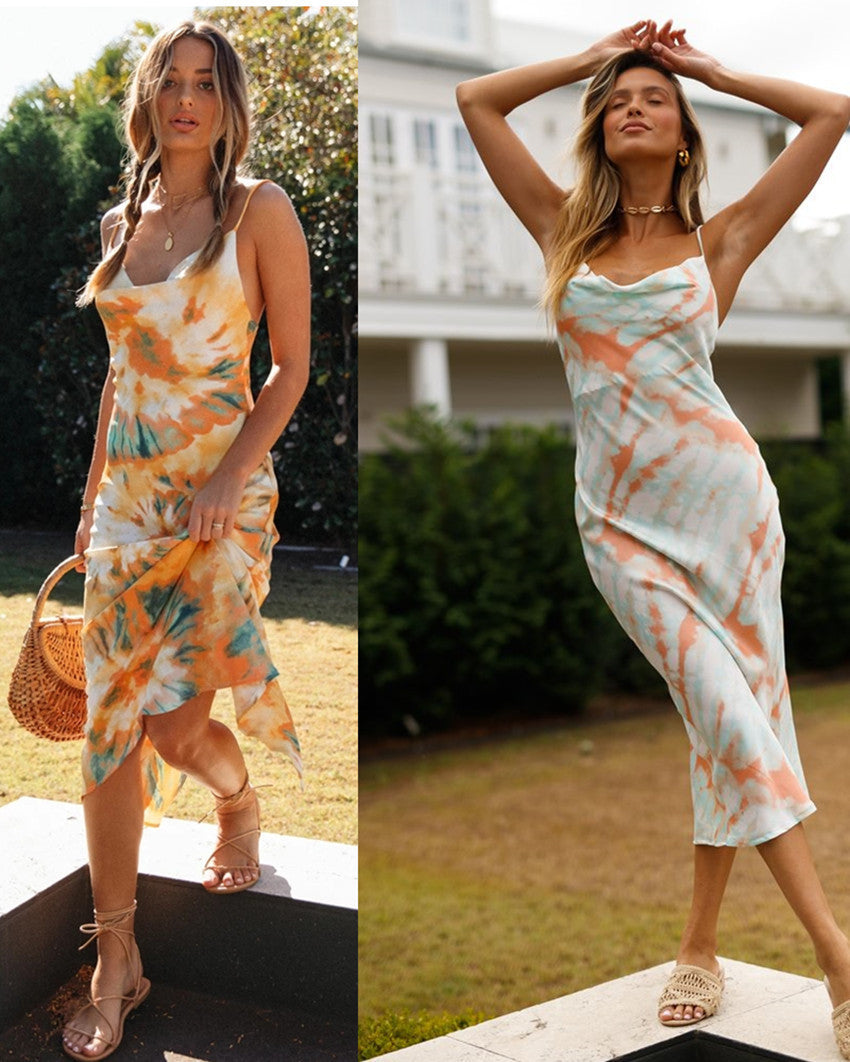 Printed suspender dress fashion