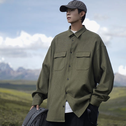 Loose-fitting Trendy Army-green Coat Long-sleeve Shirt