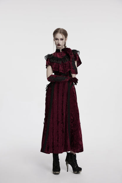 Gants en velours brodés Punk Rave Selene rouges