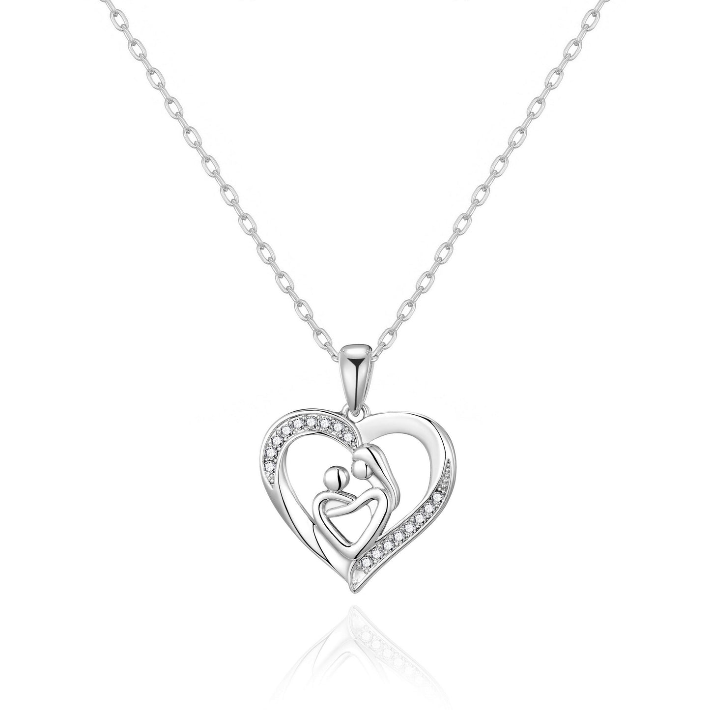 Mother And Child Necklace with Quote Card Created with Zircondia® Crystals