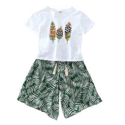 Leaf Printed Wide-leg Pants