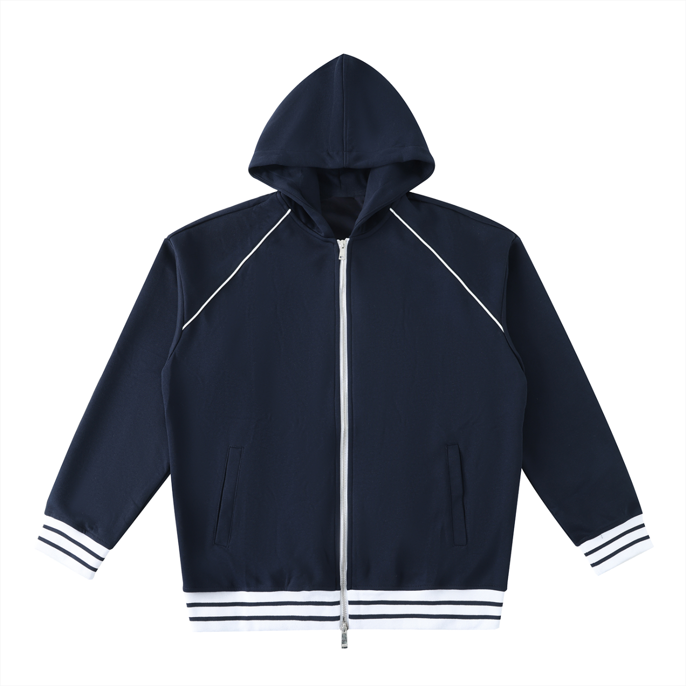 Striped Trim Zip-Up Hoodie 380GSM