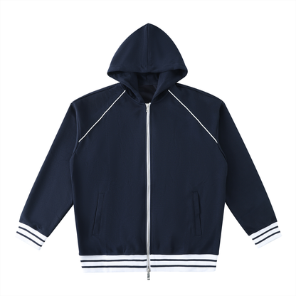 Striped Trim Zip-Up Hoodie 380GSM