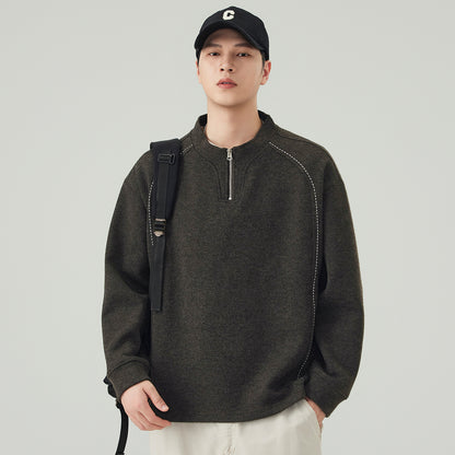 Casual Raglan Sleeve Half Zip Stand Collar Men's Sweatshirt