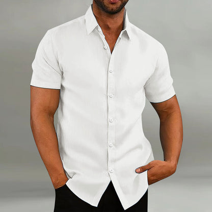 Chemise décontractée en coton et lin à manches courtes pour homme, coupe ample, style vintage