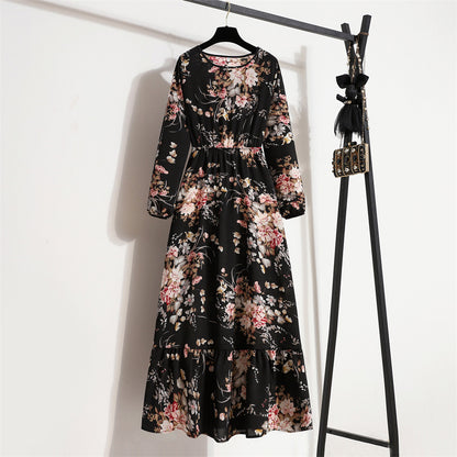 Womens Long-Sleeve Crew-Neck Base-Layer Waist-Cinching Slimming Dress